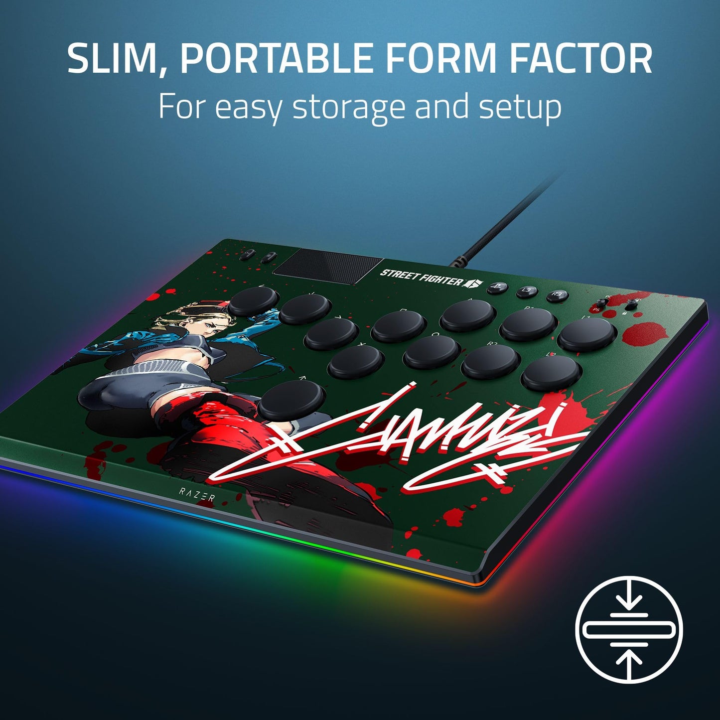 Razer Kitsune Arcade Controller for PS5 & PC - Low-Profile Optical Switches, Slim Design, Cammy Edition, 11.66x8.27x0.76 inches