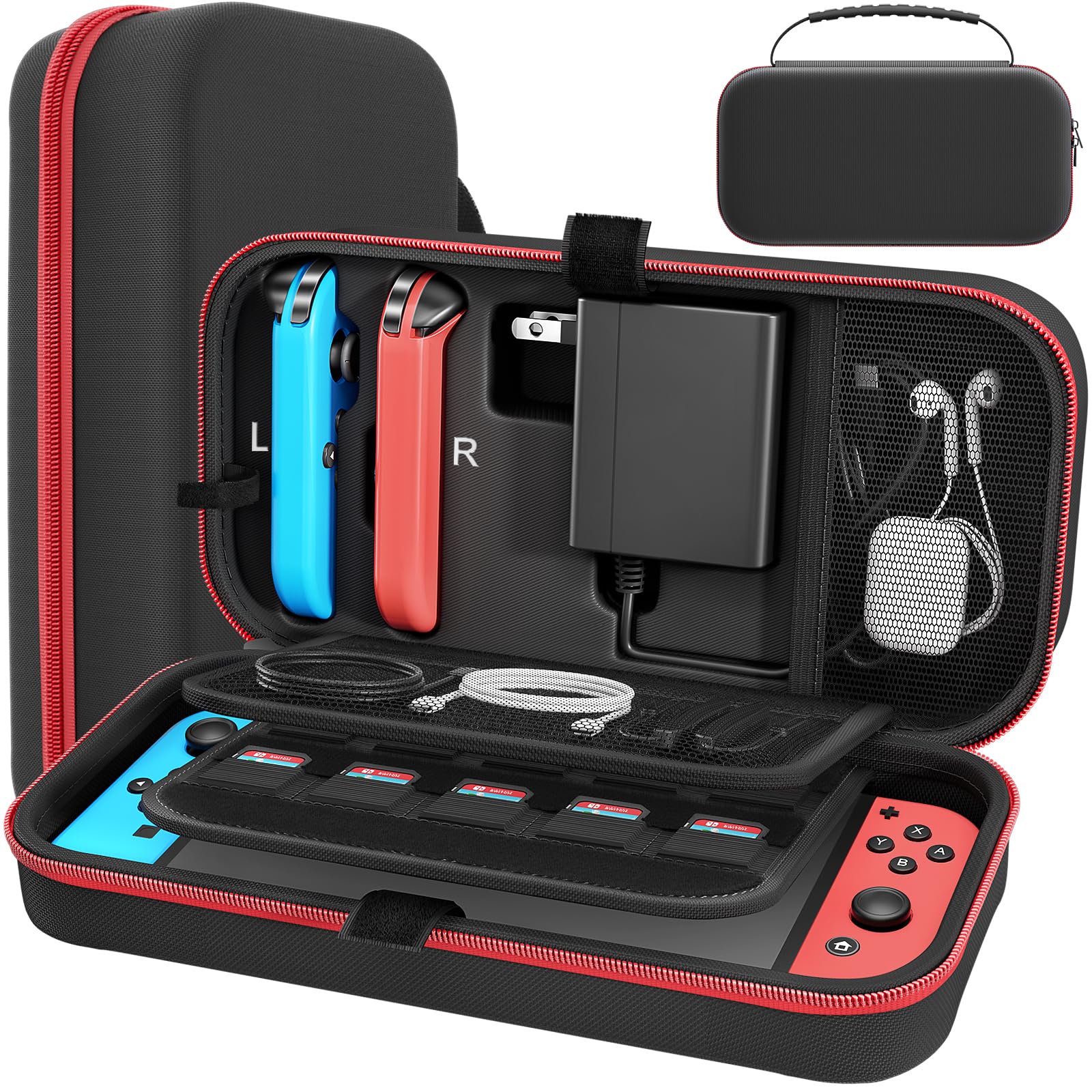 Fenolical Carrying Case Compatible with Nintendo Switch/OLED - Fit for Joycon and AC Adapter  Portable Hard Shell Pouch Carrying Travel Bag for Accessories Holds 20 Game Cartridge