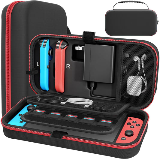 Fenolical Carrying Case Compatible with Nintendo Switch/OLED - Fit for Joycon and AC Adapter  Portable Hard Shell Pouch Carrying Travel Bag for Accessories Holds 20 Game Cartridge