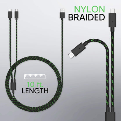 TalkWorks Dual Xbox Controller Charger - 10' Nylon Braided USB C Cable, Charges 2 Devices, Model 4949, 1-Pack