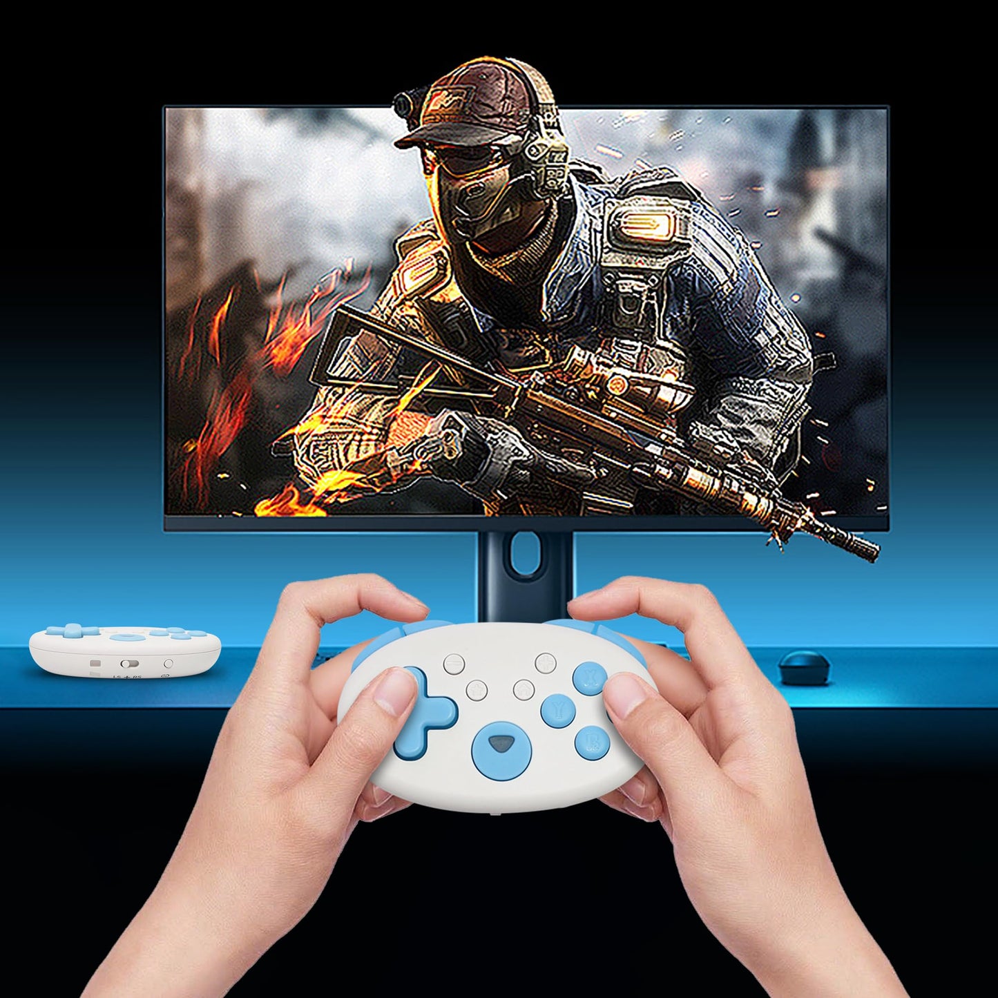 XLX Micro Bluetooth Gamepad - Pocket-sized Mini Controller for Switch, Android, PC & iOS - Blue