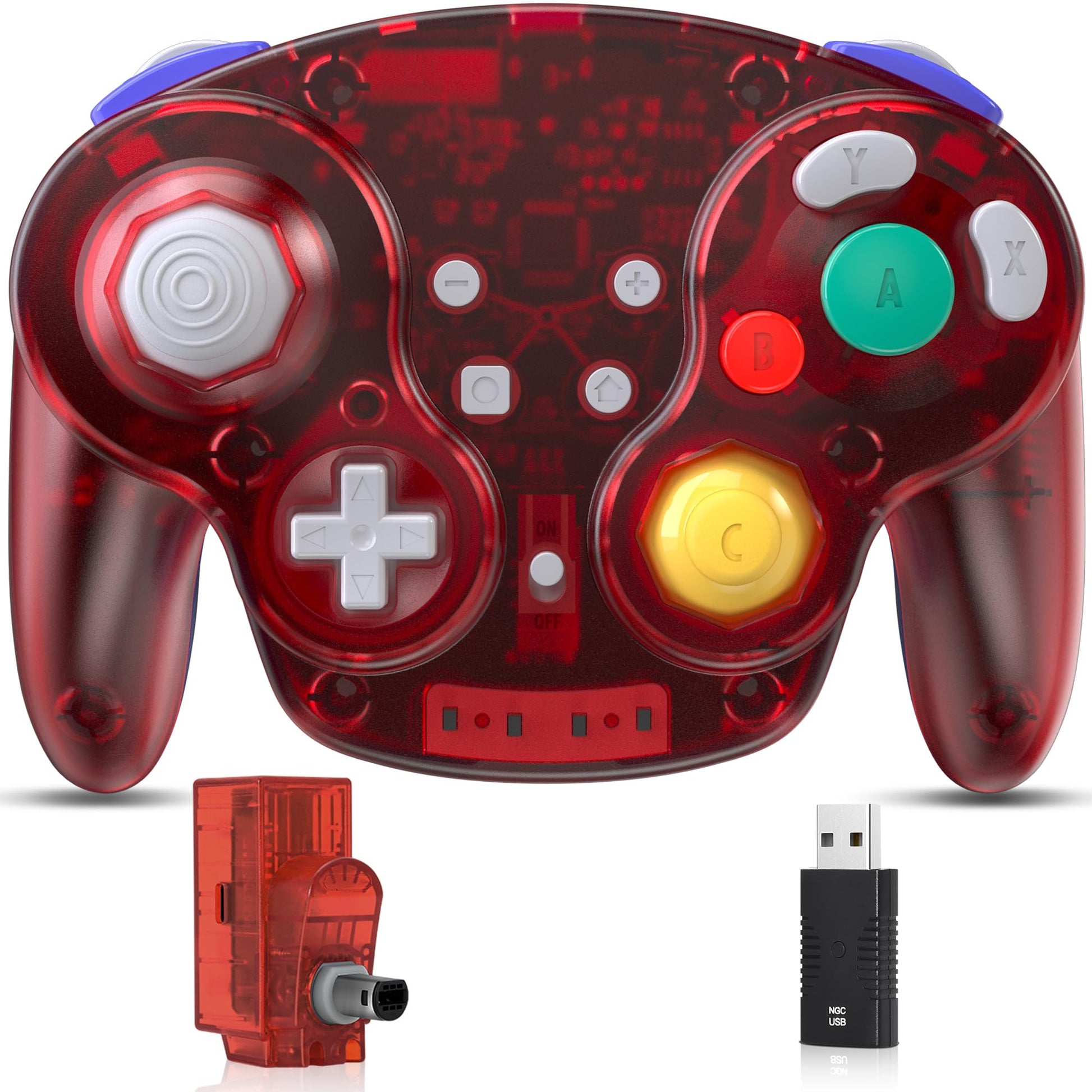 2.4 GHz Wireless GameCube Switch Pro Controller  for NGC GameCube Console  Switch/Switch OLED  PC  Steam Deck (Built-in Rumble) (Rechargeable) (Plug and Play) Clear Red