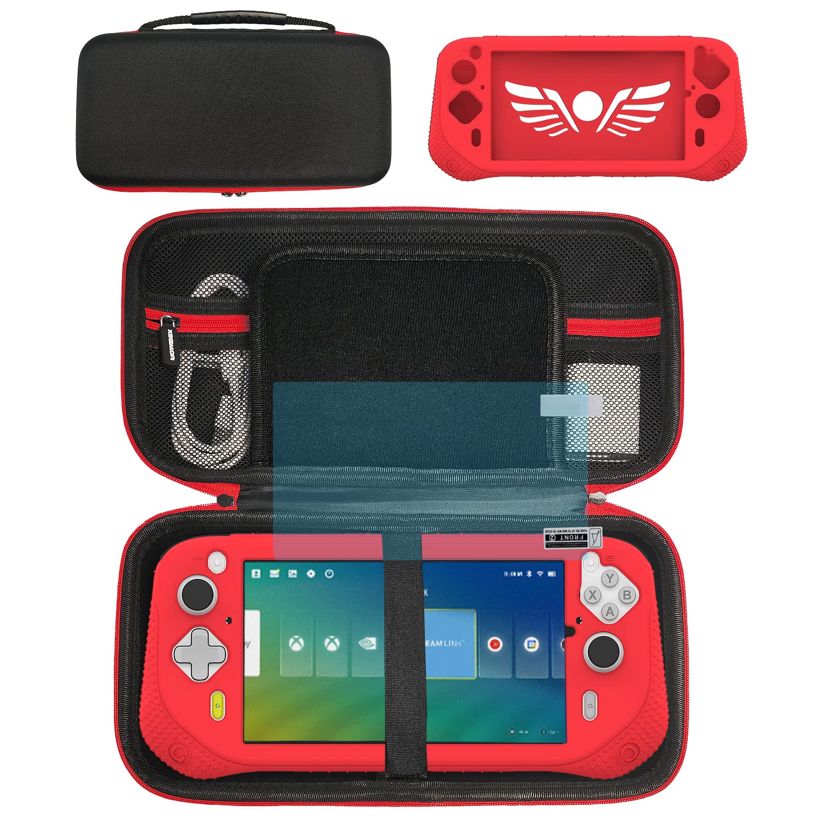 XEGIMOR Silicone Cover & Carrying Case for Logitech G Cloud - Black/Red, Model S-GLOUD-XSFUTI, Includes Screen Protector