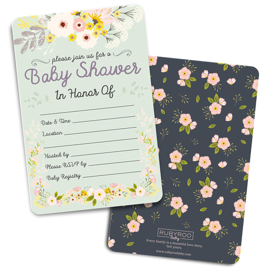 Baby Shower Invitations - 30 Cards + envelopes. Gender Neutral for boy or Girl. Match Baby Shower Games  Decorations & Favors. Perfect invites for Showers  Sprinkles or Gender Reveal Party. (Floral)
