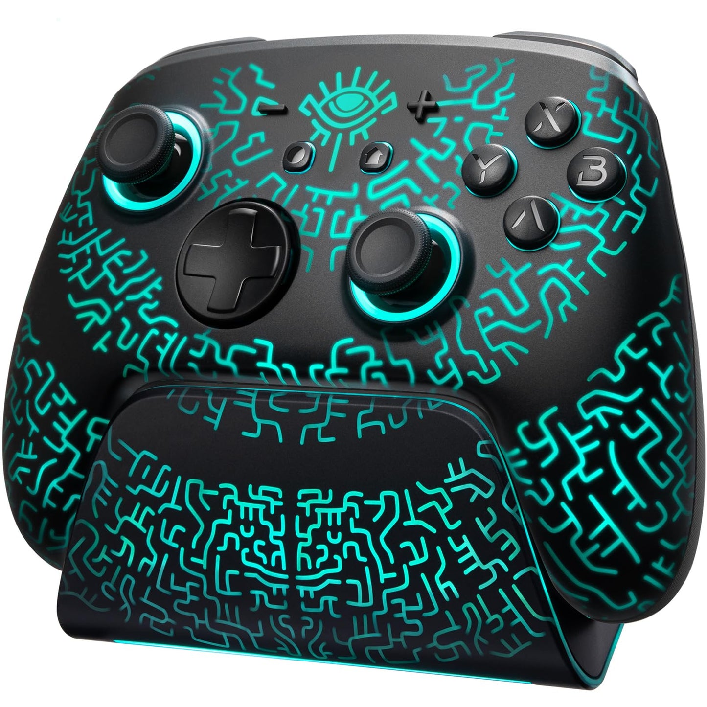 FUNLAB Switch 2 Pro Controller with Charging Dock - Wireless Bluetooth, Hall Effect Joysticks, 7 LED Colors, Black, Model FF01