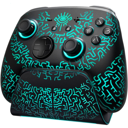 FUNLAB Switch 2 Pro Controller with Charging Dock - Wireless Bluetooth, Hall Effect Joysticks, 7 LED Colors, Black, Model FF01