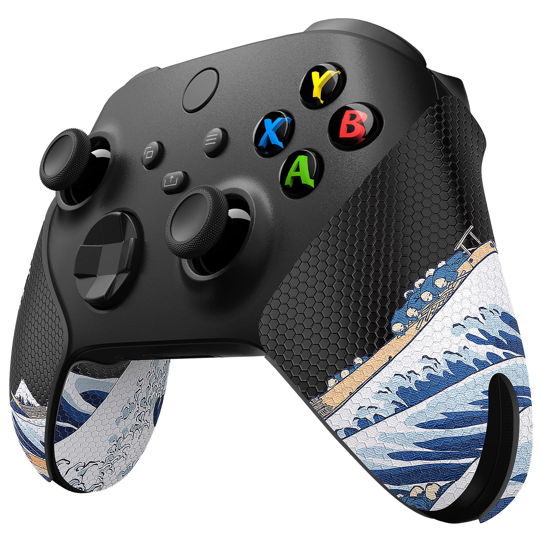 eXtremeRate PlayVital Anti-Skid Sweat-Absorbent Controller Grip for Xbox Core Wireless Controller  Professional Textured Soft Rubber Pads Handle Grips for Xbox Series X/S - The Great Wave Off Kanagawa