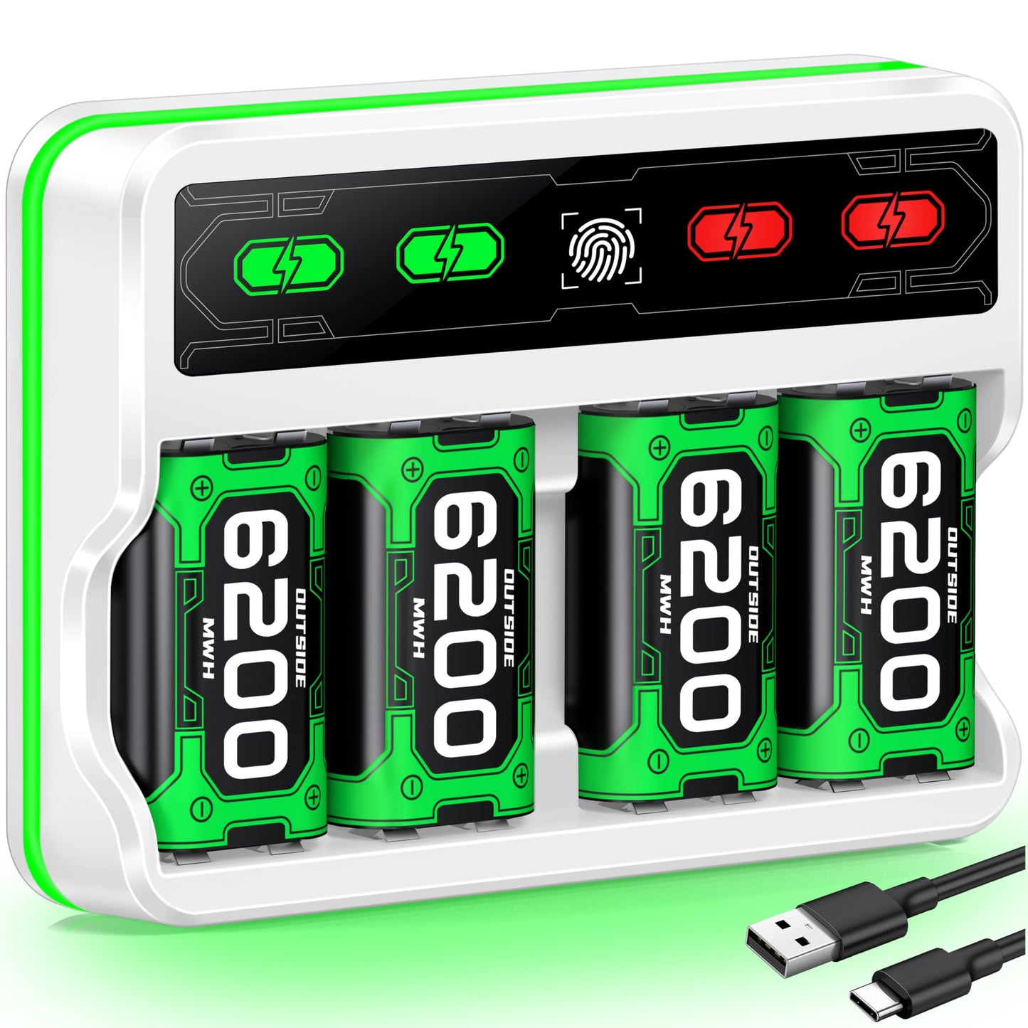 Mocagen 4x6200mWh Controller Battery Pack for Xbox Series X/S with Touch Sense Switch Light Strip  Rechargeable Battery Pack for Xbox One/One S/X/Elite