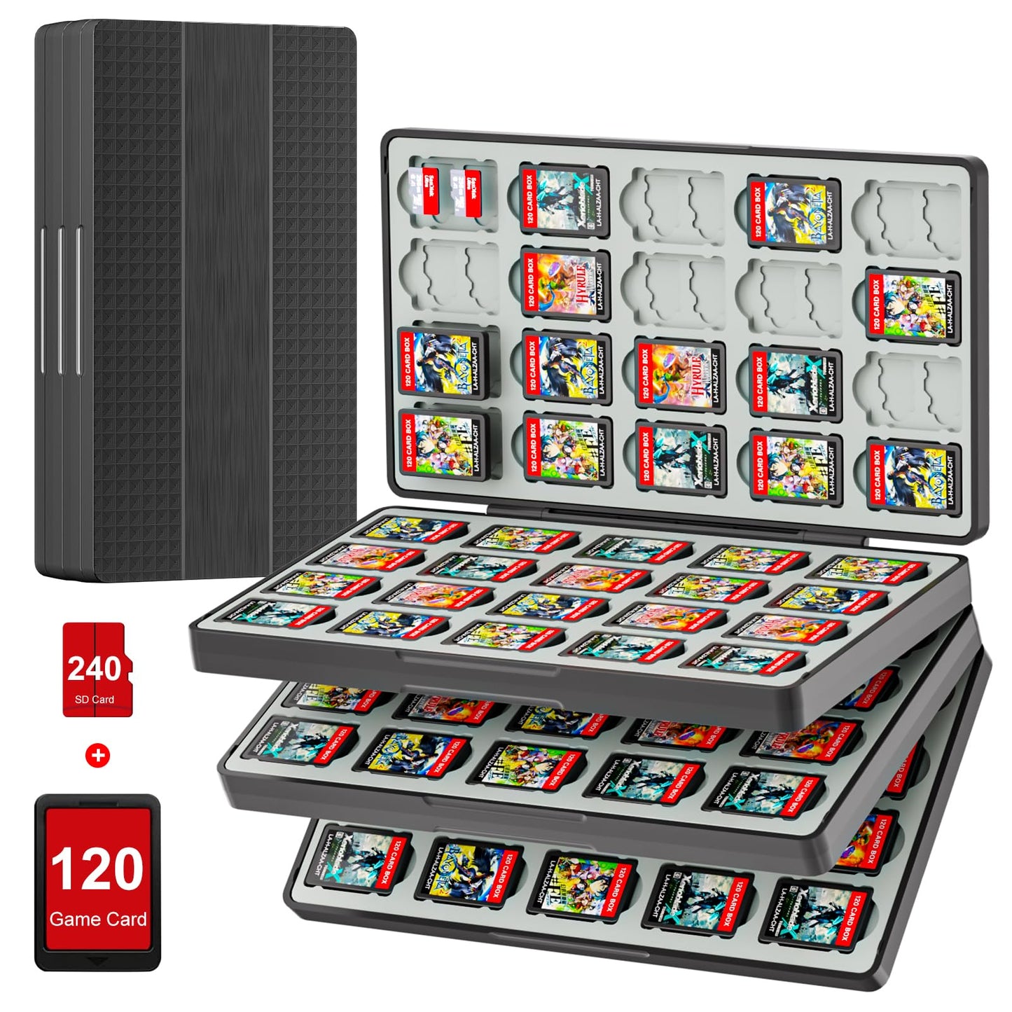 iPLYGAM Switch Game Case for Nintendo Switch 2/Switch/OLED/Lite with 120 sections and 240 Memory Micro SD Card Storage  Portable Tpartyl Switch Game Holder Organizer  Game Card Protective Festival Gift