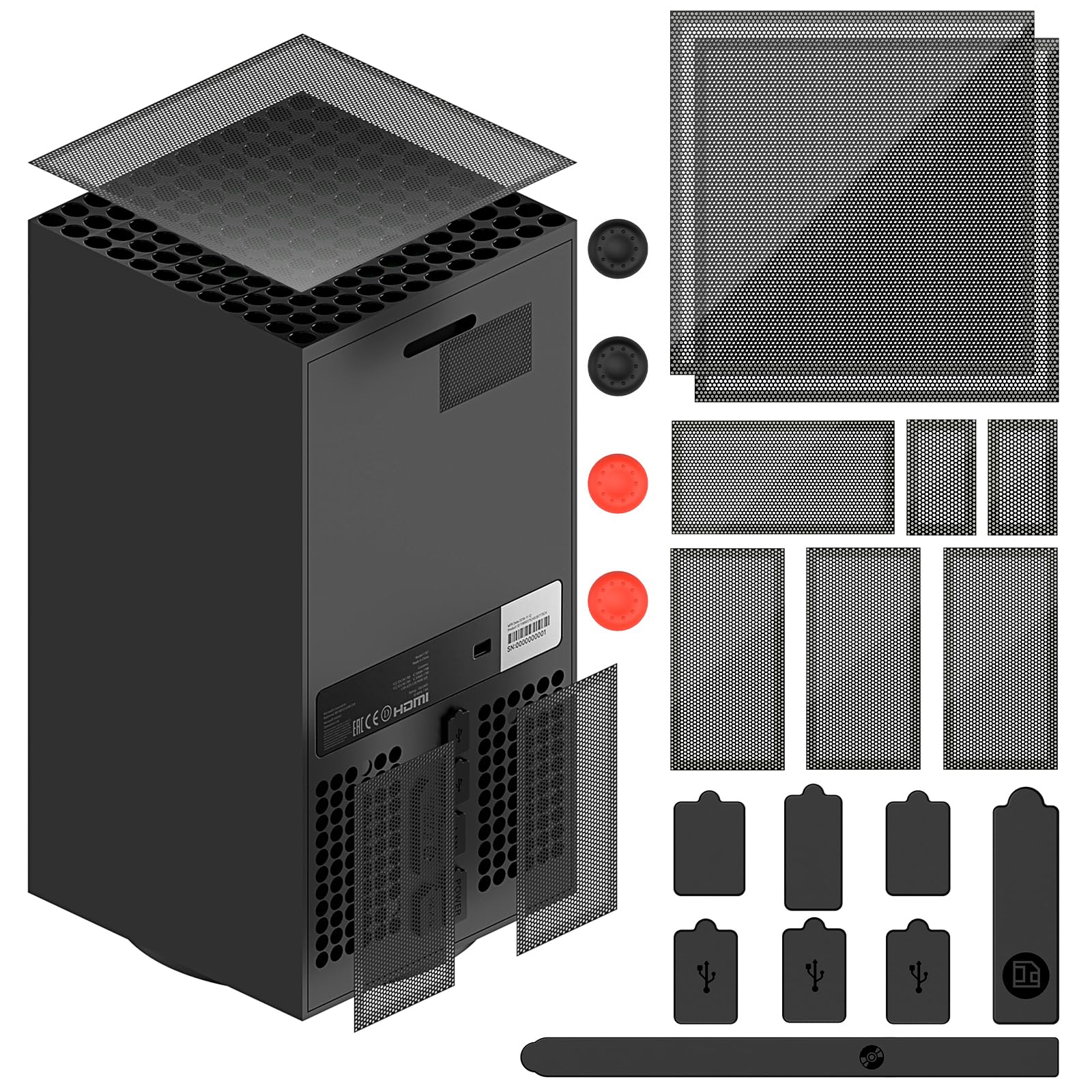 FYOUNG Vent Dust Cover and Filter for Xbox Series X - 2 Pack, Black, PVC with Silicone Dust Plugs, Model 20904311031