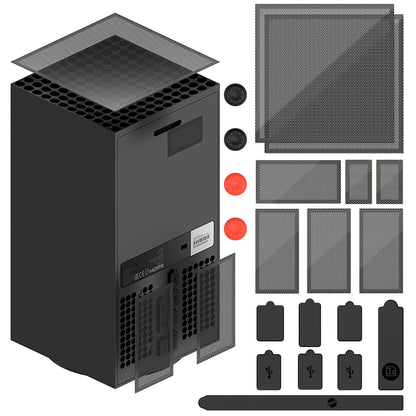 FYOUNG Vent Dust Cover and Filter for Xbox Series X - 2 Pack, Black, PVC with Silicone Dust Plugs, Model 20904311031