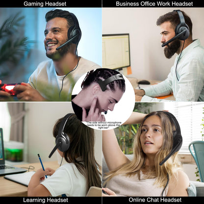 Koiiko Wired One Ear Headset with Mic - 3.5mm/Type-C/USB for PS5/PS4/Xbox/PC - Black - Model CO26