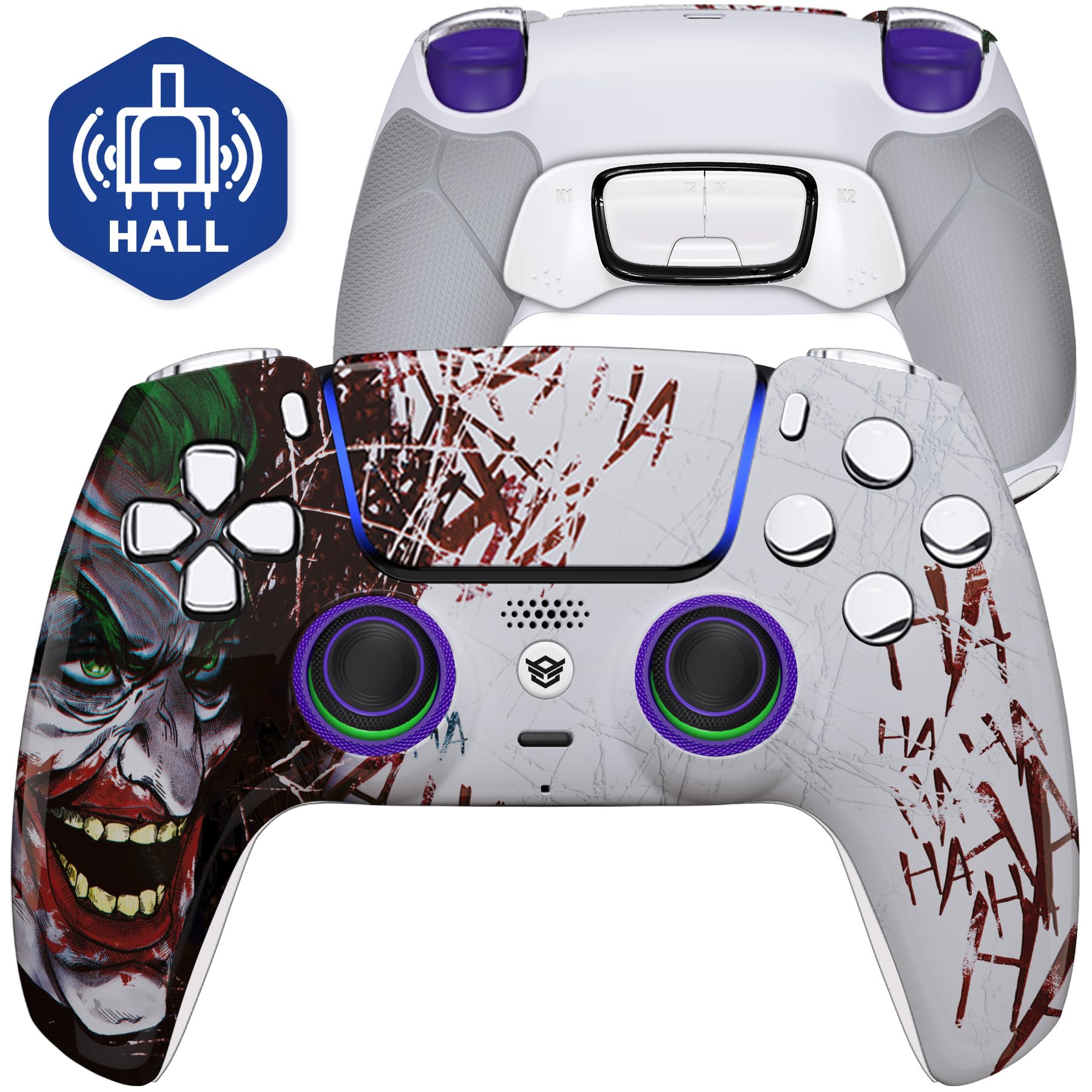 HEXGAMING ULTIMATE Hall Effect Wireless Controller Compatible with ps5-4 Back Buttons  Mouse-Click Hair Triggers  Interchangeable Thumbsticks - Clown Hahaha