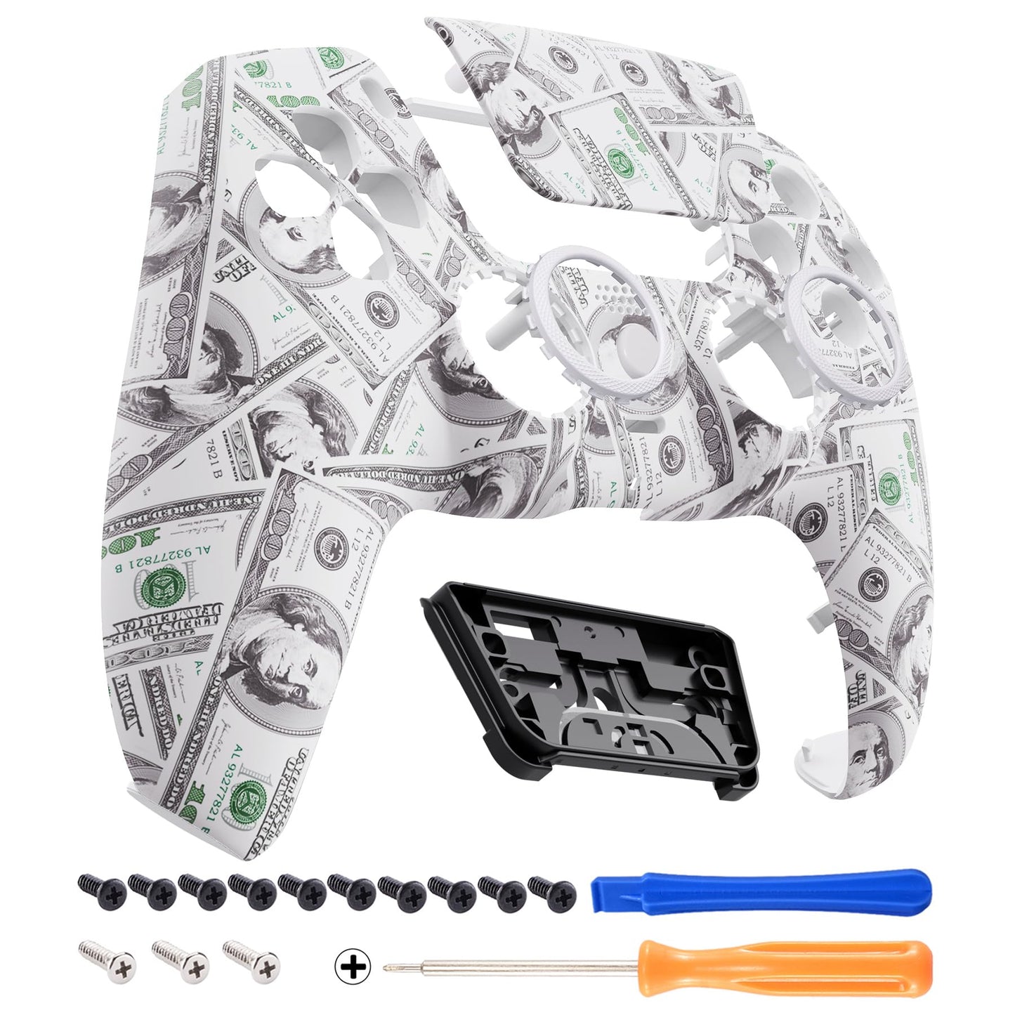 eXtremeRate Luna Redesigned Front Shell Touchpad Compatible with ps5 Controller BDM-010 020 030 040 050  The 100 Cash Money Replacement Faceplate Custom Touch Pad Cover Compatible with ps5 Controller