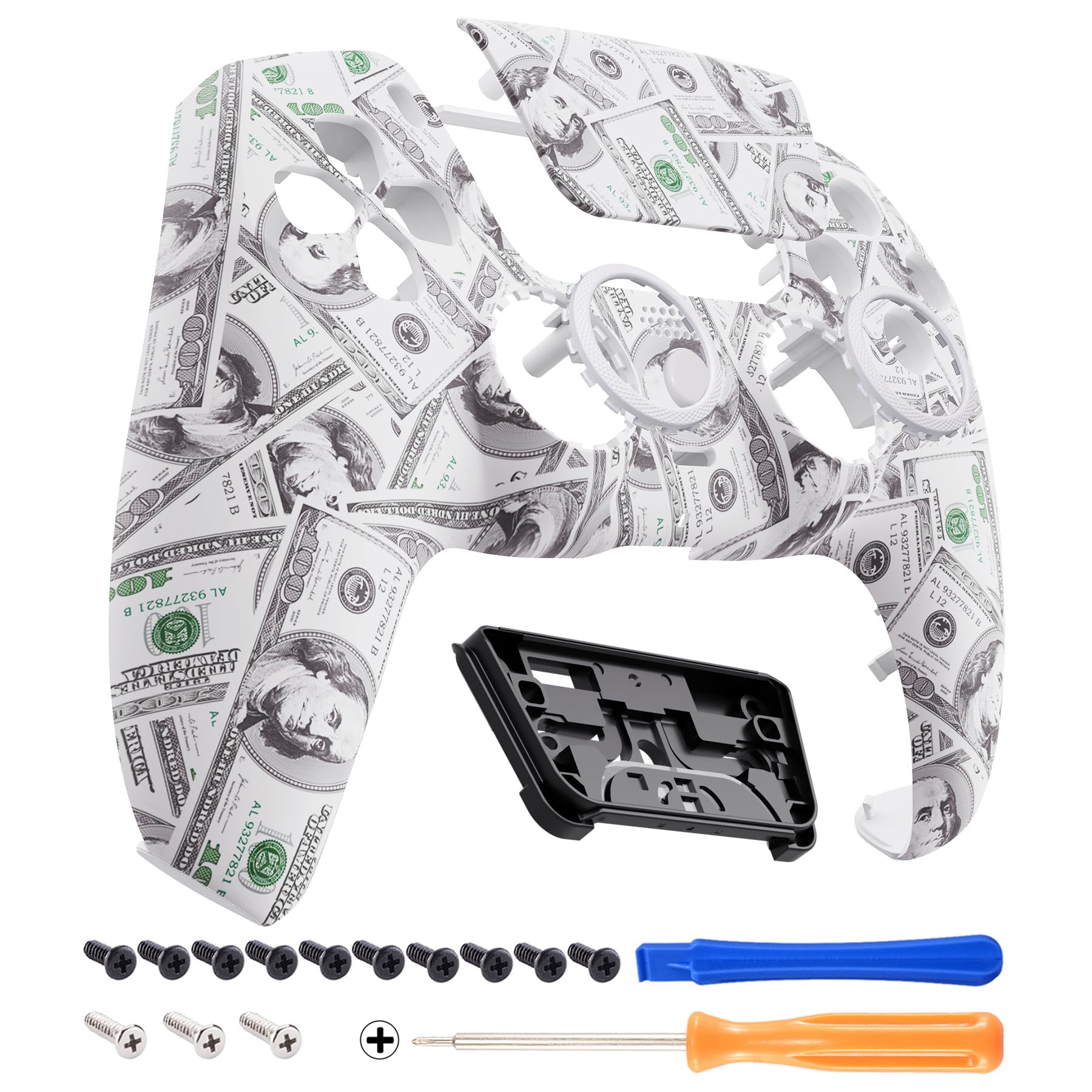 eXtremeRate Luna Redesigned Front Shell Touchpad Compatible with ps5 Controller BDM-010 020 030 040 050  The 100 Cash Money Replacement Faceplate Custom Touch Pad Cover Compatible with ps5 Controller