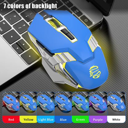 SHUNJINRUN Blue Wireless Gaming Mouse - Bluetooth, 2400 DPI, RGB Backlit, Silent Multi-Device, Rechargeable for Laptop & PC