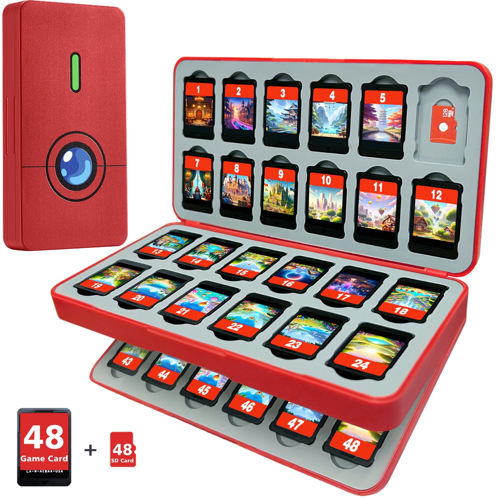 FUNLAB Switch Game Case Compatible with Nintendo 1/2 & Micro SD Cards  Switch2 Game Holder refill unit Case with 48 Game-Card Storage - Red