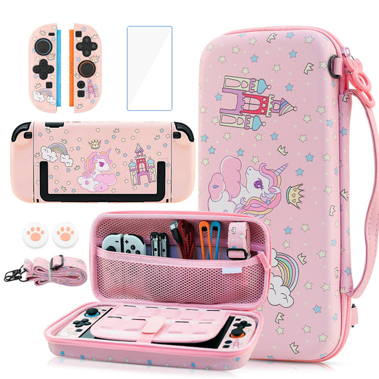GLDRAM Pink Carrying Case for Nintendo Switch 2  Cute Girly Accessories Kit with Portable Travel Storage Bag  Hard Shell Protective Cover Skin  Screen Protector  Shoulder Strap & 2 Thumb Grips