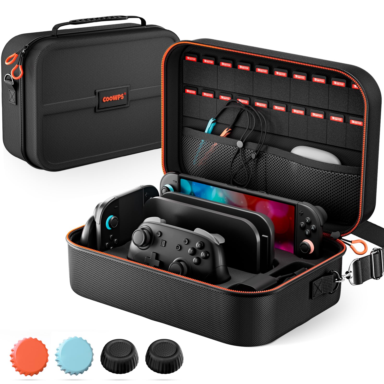 COOWPS Switch 2 Carrying Case 2025  with 4Pcs Thumb Grips  20 Game Card Slots  Portable Travel Hard Full Protection All In One Storage Case for Nintendo Switch 2 Console Accessories PlayStation Vita