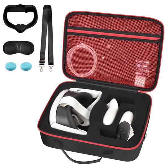 Hard Carrying Case for Meta Quest 3/ Quest 3S/ for Oculus Quest 2 VR Gaming Headset and Touch Controllers  Travel Storage Bag with Silicone Face Cover & Lens Protector & Accessories - Red Zipper