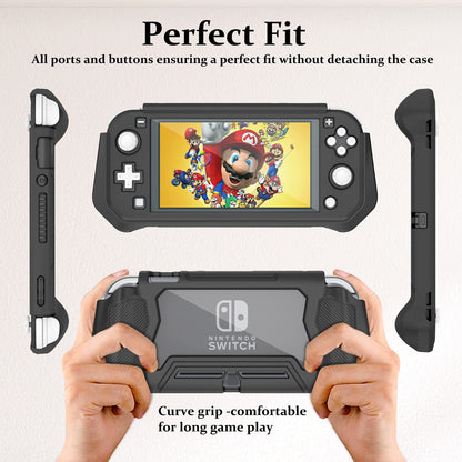 Kailfee Protective Case for Nintendo Switch Lite, TPU Shock-Absorption, Built-in Screen Protector, Black, Large
