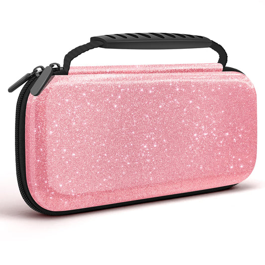 homicozy Glitter Carrying Case for Nintendo Switch & Switch OLED Console Pink Hard Tpartyl Case Shell Pouch for Nintendo Switch Console & Accessories Protective Case Compatible with Nintendo for Girls