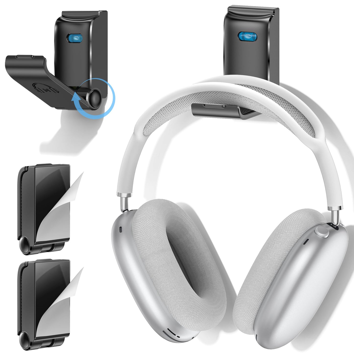 Kosker Headphone Stand Wall Mount - Gaming Headset Holder, 2 Pack, Black, Ideal for Office & Console Accessories for PS5/XBOX/PS4