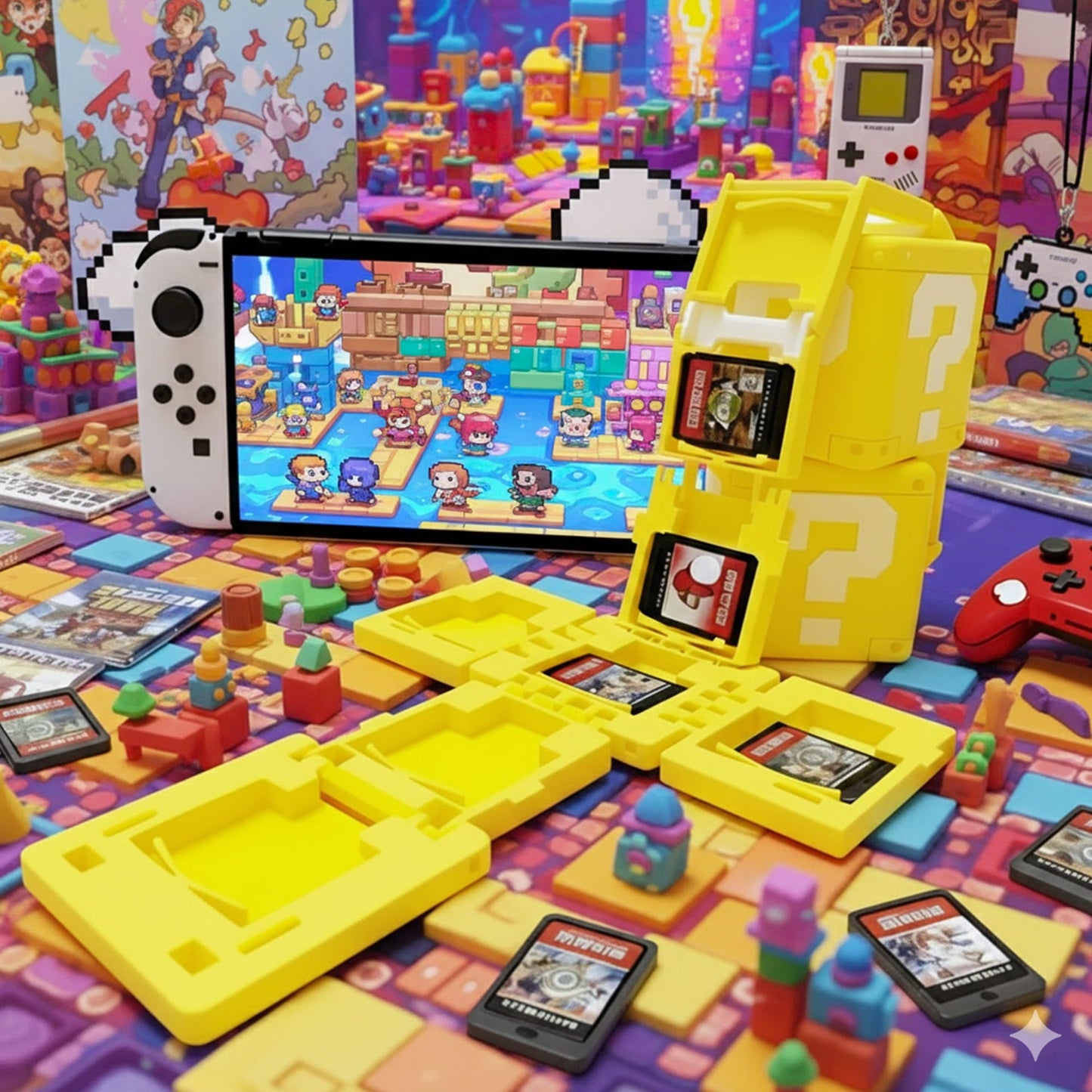 COOAUZ Game Card Holder – 13-Slot Cartridge Case, Yellow, 3D Printed, Fits 1st & 2nd Gen Switch Games, Model KDH001