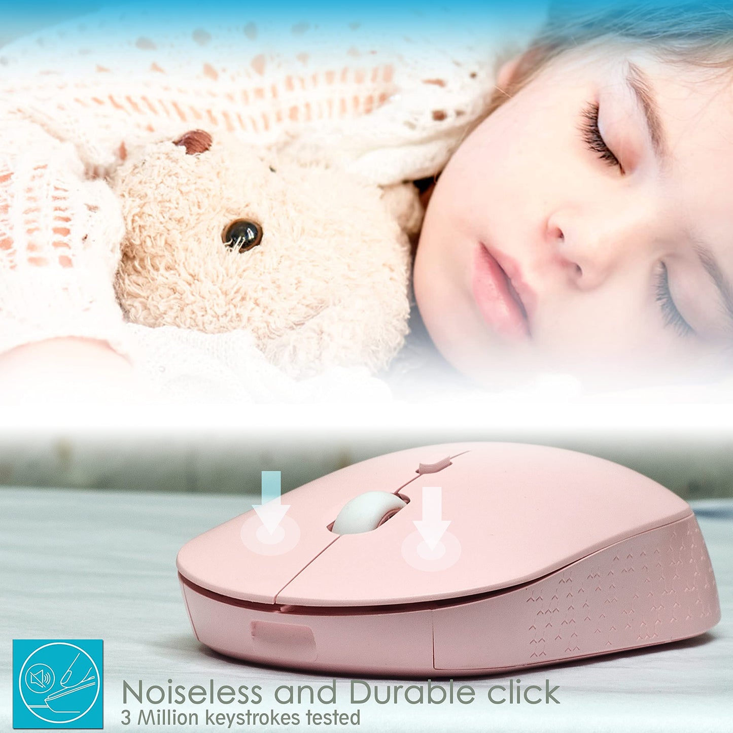 YUMQUA Wireless Mouse WM102 - Slim 2.4G Optical Silent Mouse for Laptop, Chromebook, PC - Pink