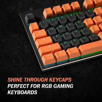 HK Gaming Rubber Keycaps Set - 23 Keys OEM Profile, Anti-Slip Texture, Doubleshot Backlit, Black, Compatible with Cherry MX/Gateron/Kailh