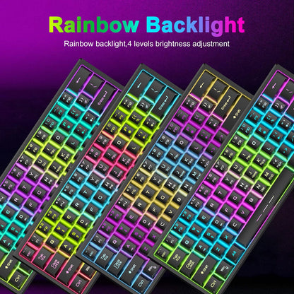 LexonElec T61 Mini 68 Keys RGB Mechanical Gaming Keyboard, Anti-Ghosting, Type C, Black Rainbow, 128 PBT Keycaps, Lightweight Gaming Mouse