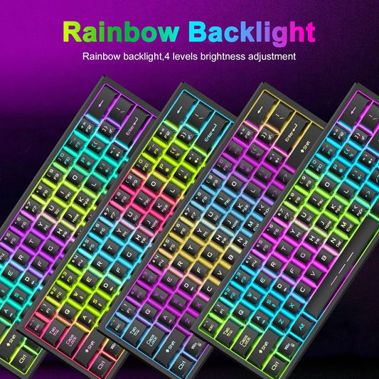 LexonElec T61 Mini 68 Keys RGB Mechanical Gaming Keyboard, Anti-Ghosting, Type C, Black Rainbow, 128 PBT Keycaps, Lightweight Gaming Mouse