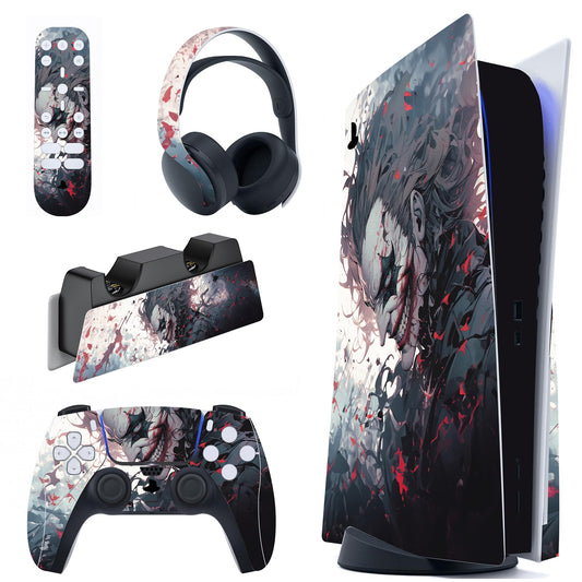 PlayVital for ps5 Skin - Disc Edition Full Set Console Controller Skin  Vinyl Decal Wrap Sticker Cover for ps5 Controller & Charging Station & Headset & Media Remote - Killing Clown