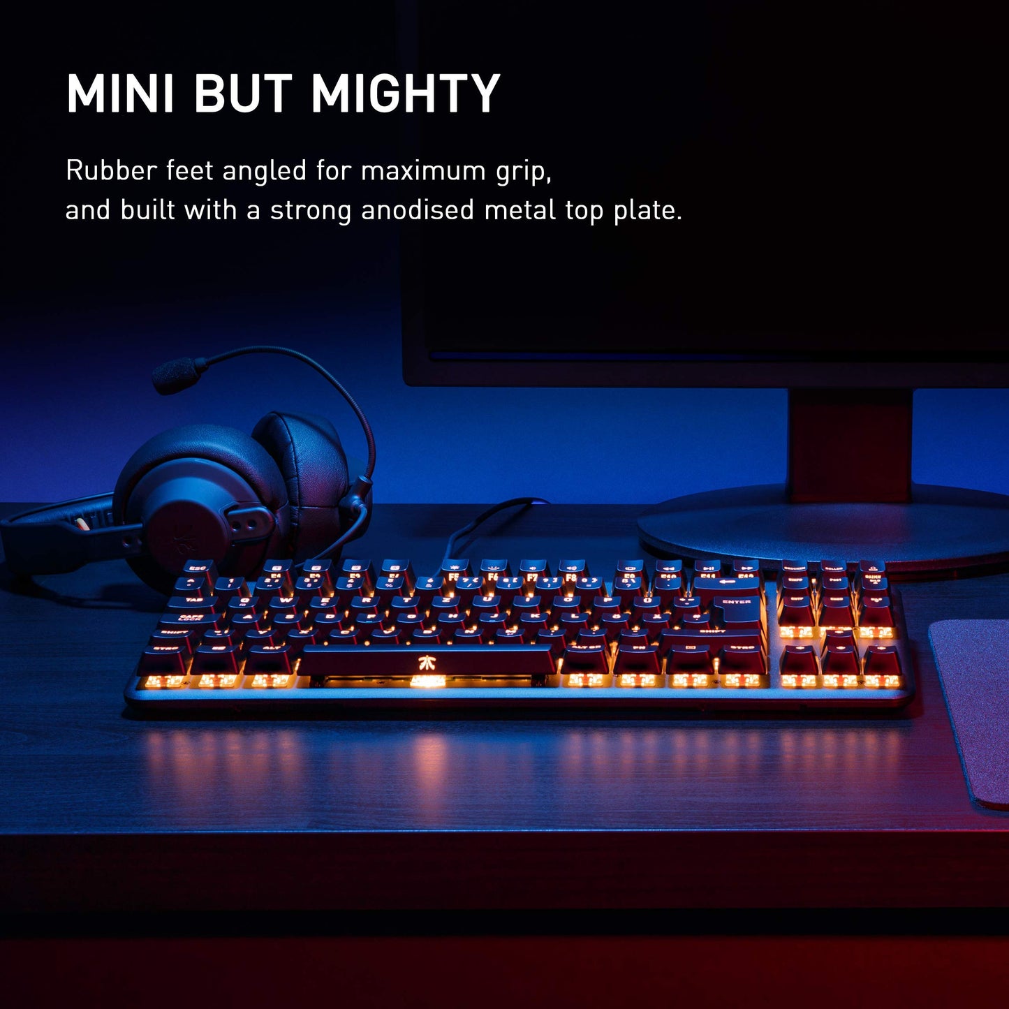 Fnatic miniSTREAK RGB Mechanical Gaming Keyboard - Tenkeyless TKL, Cherry MX Silent Red Switches, Ergonomic Wrist Rest