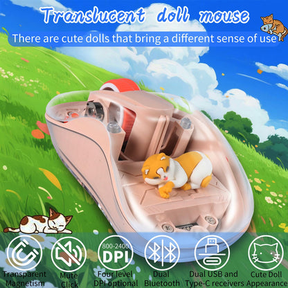 elec Space Cute Wireless USB C Mouse - Bluetooth Triple Mode, Silent, Portable, Milk Tea Color