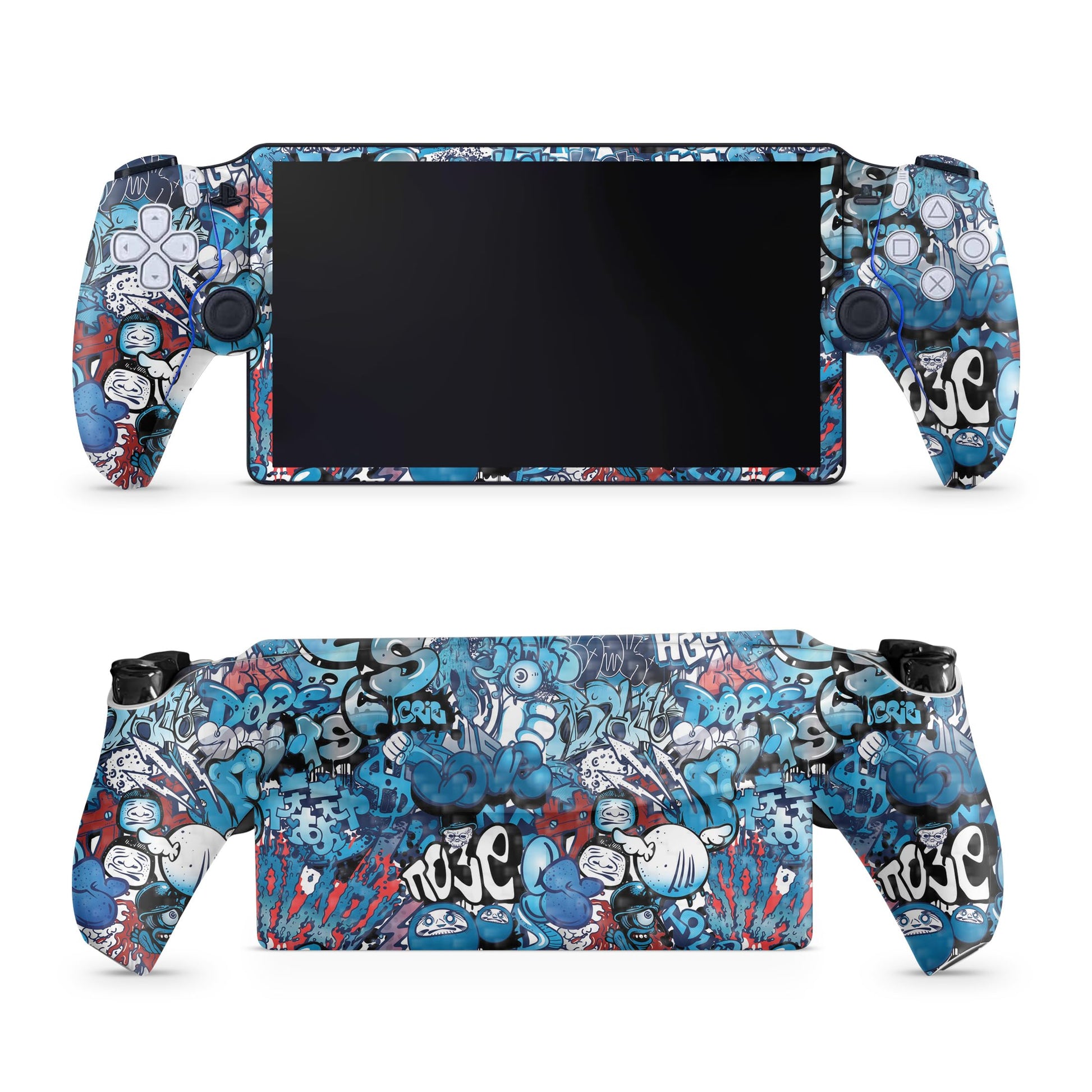 Carbon Fiber Gaming Skin Compatible with PS5 Portal Remote Player - Blue Meanies - fine 3M Vinyl Protective Wrap Decal Cover - Easy to Apply | Crafted in The USA by MightySkins