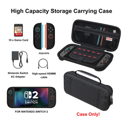 BOVKE Slim Carrying Case for Nintendo Switch 2 - Hard Travel Bag with Mesh Pocket, Black, Model V132M1