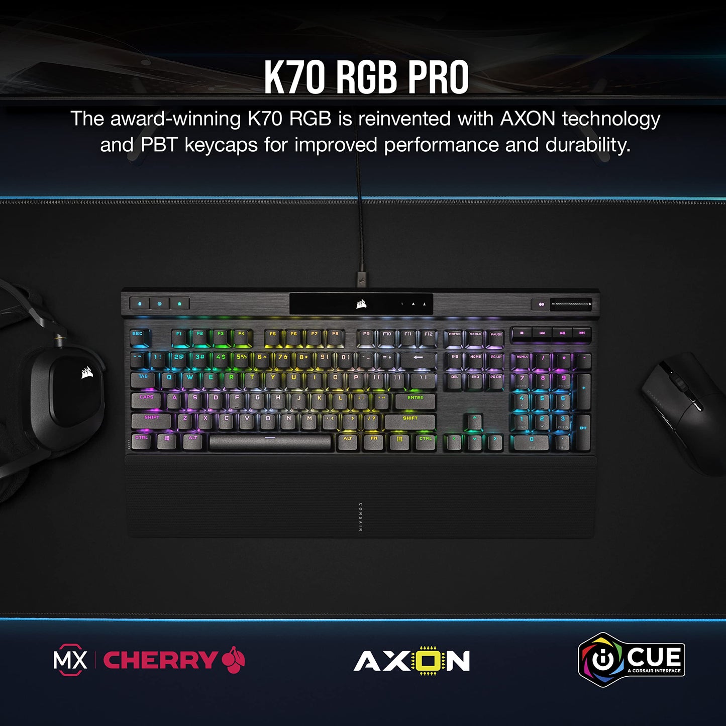 Corsair K70 RGB PRO Mechanical Gaming Keyboard - Cherry MX Brown, 8,000Hz, PBT Keycaps, Black, QWERTY NA, Model CH-9109412-NA