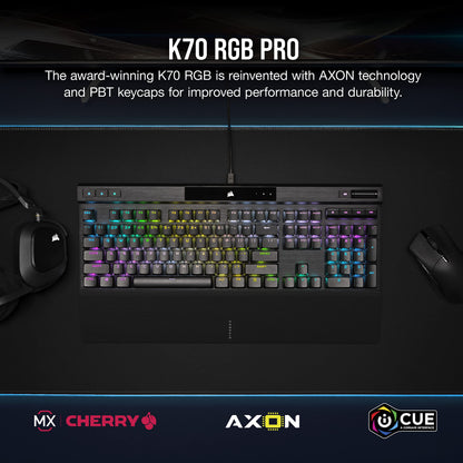 Corsair K70 RGB PRO Mechanical Gaming Keyboard - Cherry MX Brown, 8,000Hz, PBT Keycaps, Black, QWERTY NA, Model CH-9109412-NA
