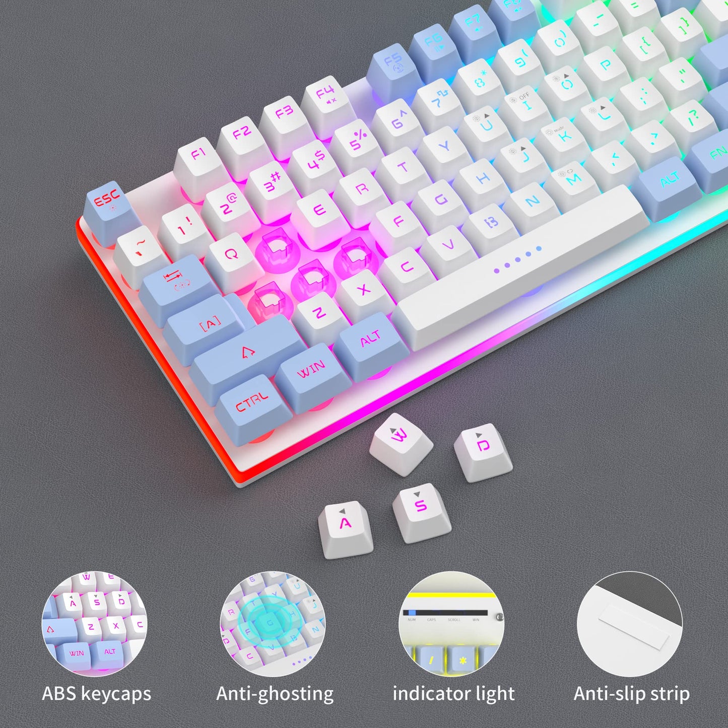 MageGee Gaming Keyboard and Mouse Combo, RGB Backlit, 104 Keys, Wired, White/Blue