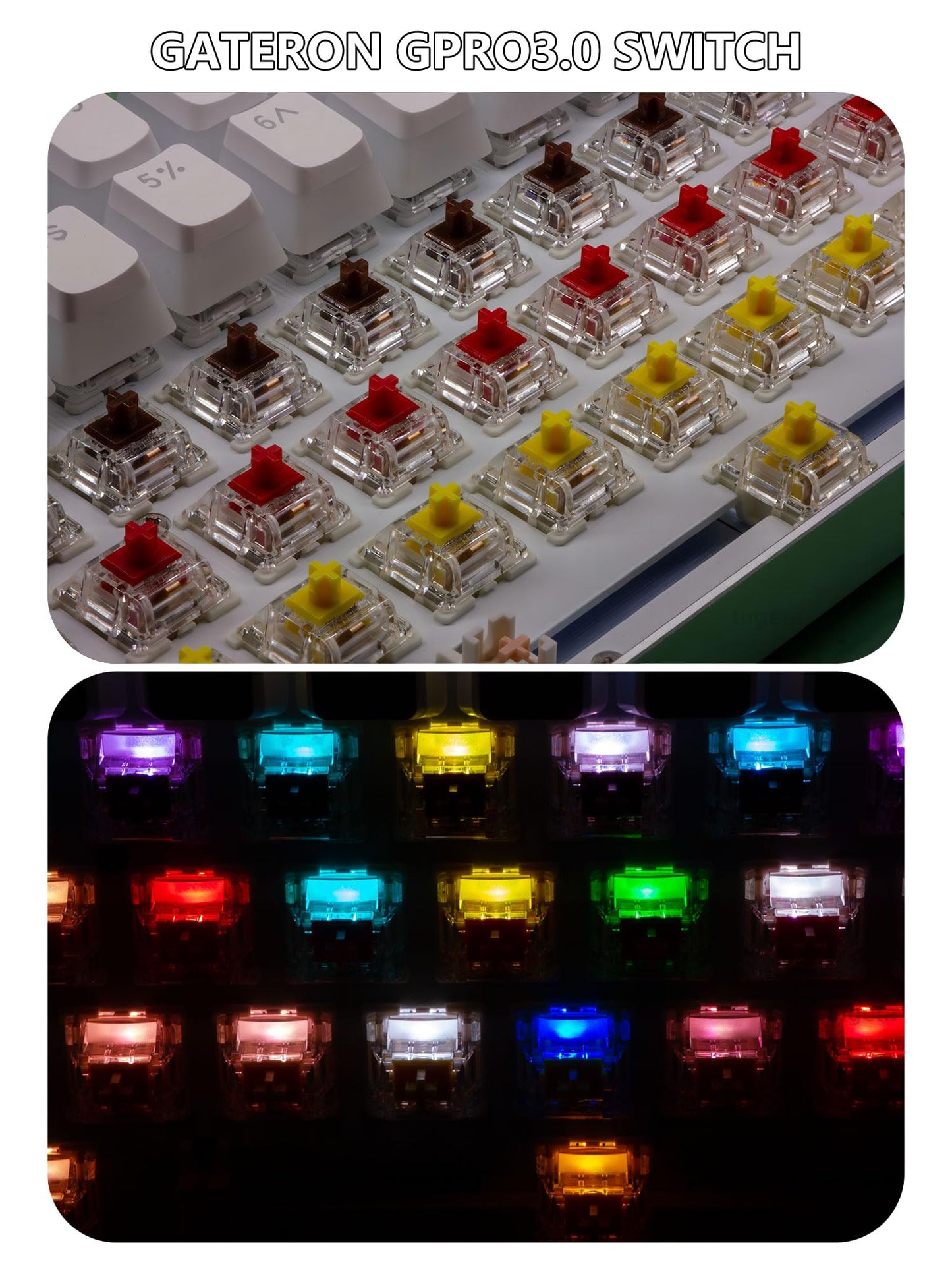 Tugeta Gateron 105Pcs Mechanical Gaming Keyboard, Gpro V3.0, Brown, Tactile 55gf Switches, POM Stem, RGB SMD, 3