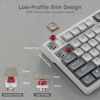 RK ROYAL KLUDGE N80 Low Profile Mechanical Keyboard, Smart Display, 3-Modes Wireless, Quiet Red Switch, Sandy Grey