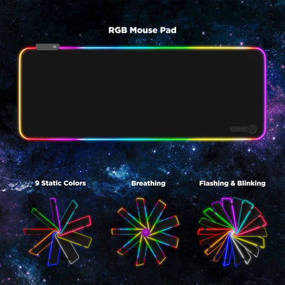 ICONIC PRO PC GEAR RGB Large Gaming Mouse Mat 32"x12" - Multi-colored LED Lighting, Waterproof, Non-Slip Base