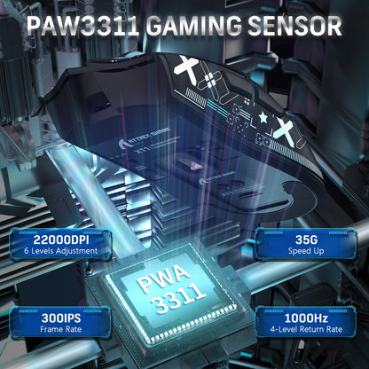 MAGIC-REFINER Wireless Gaming Mouse X11 - 22000 DPI, RGB Dock, 5 Buttons, Superlight, Black & Griptape