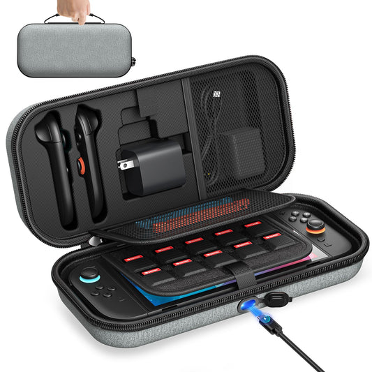 [Charge inside] Carrying Case for Nintendo Switch 2 2025 / Switch OLED / Switch with Adapter and Joy-Con Storage  Travel Case for Switch 2 Console with 22 Game Card Storage (Grey)
