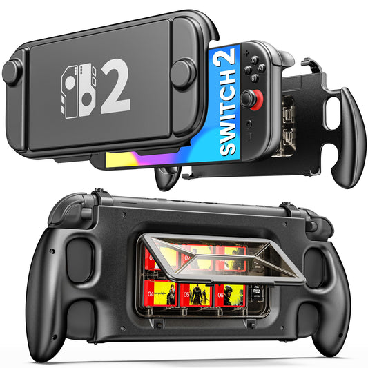 EXTREMECOOL Switch 2 Grip Hard Shell for Nintendo Switch 2  Ergonomic Nintendo Switch 2 Grip Case with 6 Game Slot  Front Cover  Handheld Mode  Lightweight  Drop-Resistant  Scratch-Resistant  Black