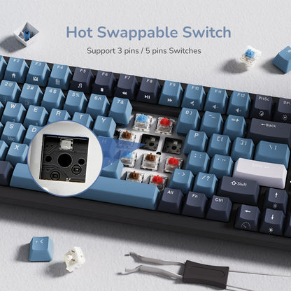 RK ROYAL KLUDGE RK98 Mechanical Gaming Keyboard - 100 Keys, Hot Swappable Red Switch, RGB Backlit, USB-C, Blue, Ergonomic Design