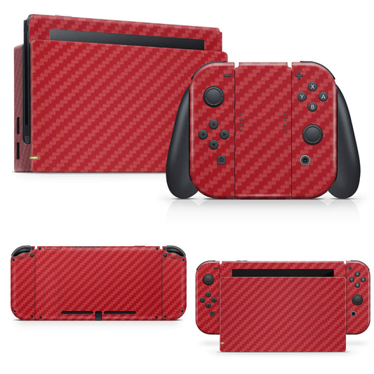 giZmoZ n gadgetZ Carbon Red Vinyl Skin Decal Set for Nintendo Switch Console + Controller, Model GNG-Switch-CARB-RED-SKINS