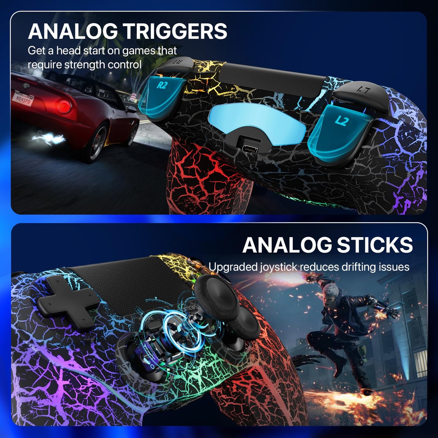 ISHAKO PS4 Wireless Controller with 1000mAh Battery, RGB Lighting & Vibration, Black - Compatible with PlayStation 4/Pro/Slim/PC