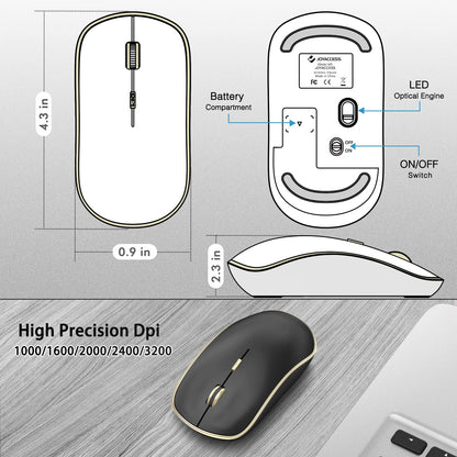JOYACCESS Wireless Mouse JMS102BG, Portable 5 DPI Levels, Black Gold, USB for Desktop, Notebook, MacBook, Chromebook, PC